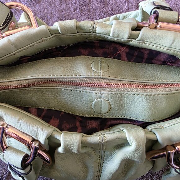 B Makowsky Soft Leather Shoulder Bag Green Chunky Gold Hardware NWT - Picture 13 of 16